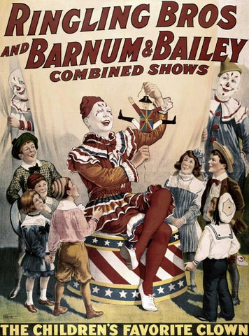 Barnum and Bailey - Childrens Favorite Clown White Modern Wood Framed Art Print with Double Matting by Unknown