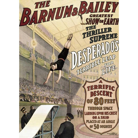 Barnum and Bailey - Desperados Terrible Leap Black Modern Wood Framed Art Print by Unknown
