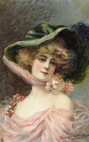 Bonnet White Modern Wood Framed Art Print with Double Matting by Vallet-Bisson, Frederick