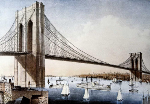 Brooklyn Bridge, New York City Black Ornate Wood Framed Art Print with Double Matting by Unknown