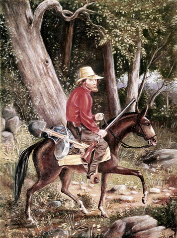 California Gold Miner Going To The Fields White Modern Wood Framed Art Print with Double Matting by Unknown