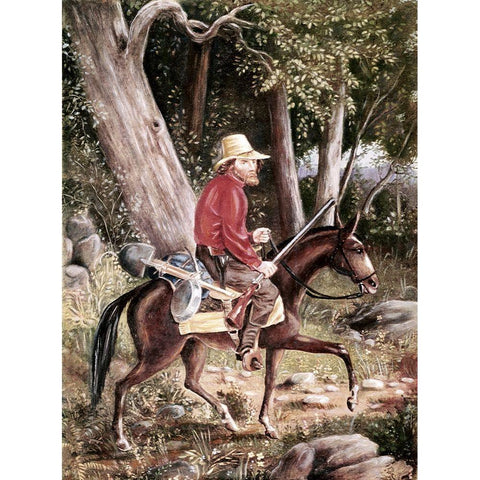 California Gold Miner Going To The Fields Black Modern Wood Framed Art Print with Double Matting by Unknown