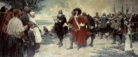 Capt. Philip Carteret Landing In New Jersey White Modern Wood Framed Art Print with Double Matting by Unknown