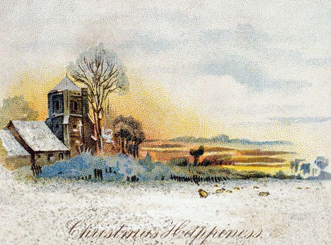 Christmas Happiness Black Ornate Wood Framed Art Print with Double Matting by Unknown