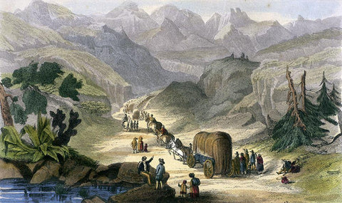 Emigrant Party On The Road To California White Modern Wood Framed Art Print with Double Matting by Unknown