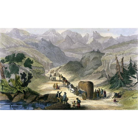 Emigrant Party On The Road To California Black Modern Wood Framed Art Print with Double Matting by Unknown
