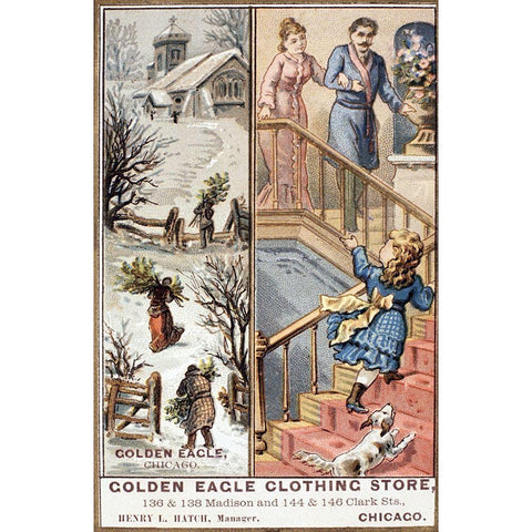 Golden Eagle Clothing Store White Modern Wood Framed Art Print by Unknown