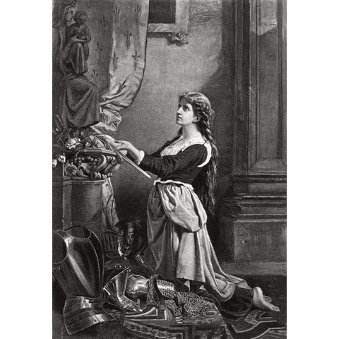 Joan Of Arc At Prayer White Modern Wood Framed Art Print by Unknown