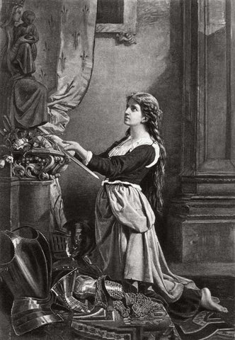 Joan Of Arc At Prayer White Modern Wood Framed Art Print with Double Matting by Unknown