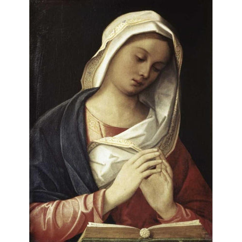 Madonna In Prayer Black Modern Wood Framed Art Print with Double Matting by Unknown