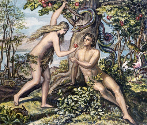 Mans Shameful Fall Black Ornate Wood Framed Art Print with Double Matting by Von Carolsfeld, Julius Schnorr
