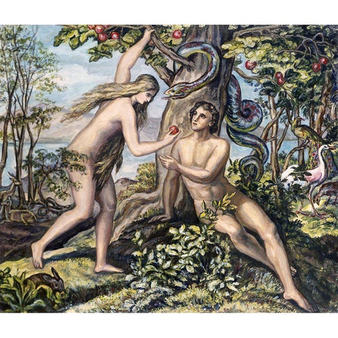 Mans Shameful Fall Gold Ornate Wood Framed Art Print with Double Matting by Von Carolsfeld, Julius Schnorr