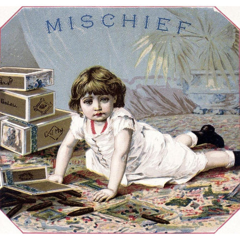Mischief Black Modern Wood Framed Art Print by Unknown
