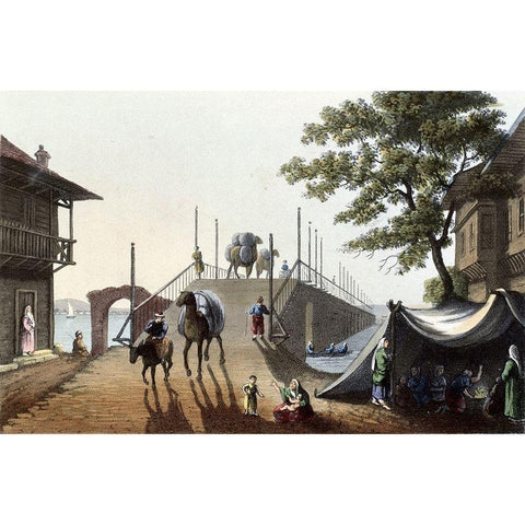 Ponte Piccolo From Interesting Views In Turkey Gold Ornate Wood Framed Art Print with Double Matting by Unknown