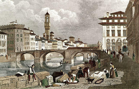 Ponte Santa Trinita White Modern Wood Framed Art Print with Double Matting by Unknown