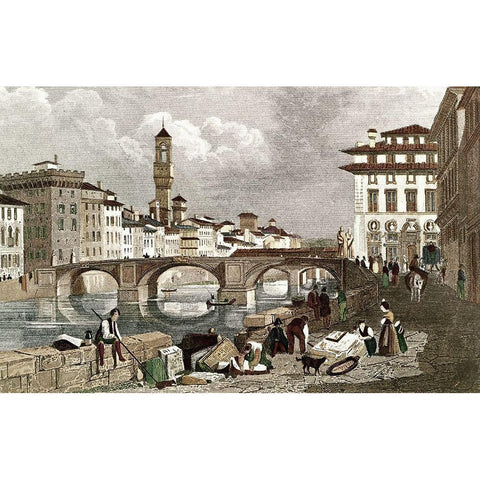 Ponte Santa Trinita Black Modern Wood Framed Art Print by Unknown