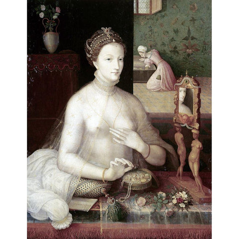 Portrait of a Woman Black Modern Wood Framed Art Print with Double Matting by Unknown