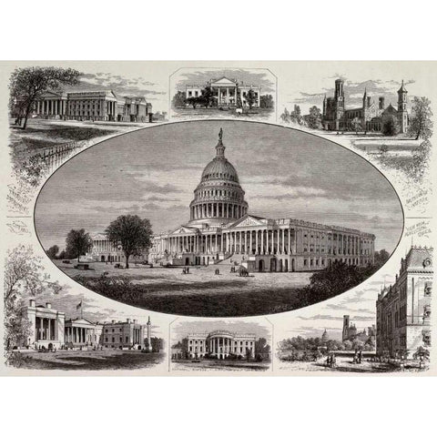 Public Buildings In Washington Gold Ornate Wood Framed Art Print with Double Matting by Unknown