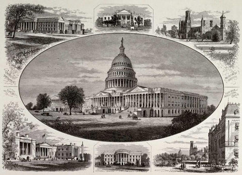 Public Buildings In Washington Black Ornate Wood Framed Art Print with Double Matting by Unknown