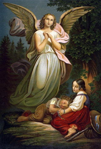 Safe! For the Angel Was Sent to Protect Them Black Ornate Wood Framed Art Print with Double Matting by Unknown