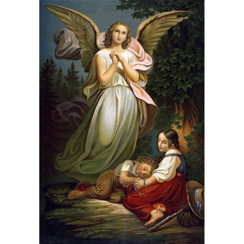 Safe! For the Angel Was Sent to Protect Them Black Modern Wood Framed Art Print by Unknown