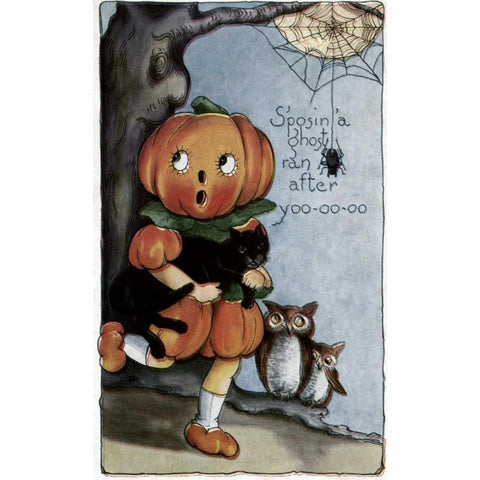 SPosin a Ghost Ran After Yoo-Oo-Oo Black Modern Wood Framed Art Print with Double Matting by Unknown