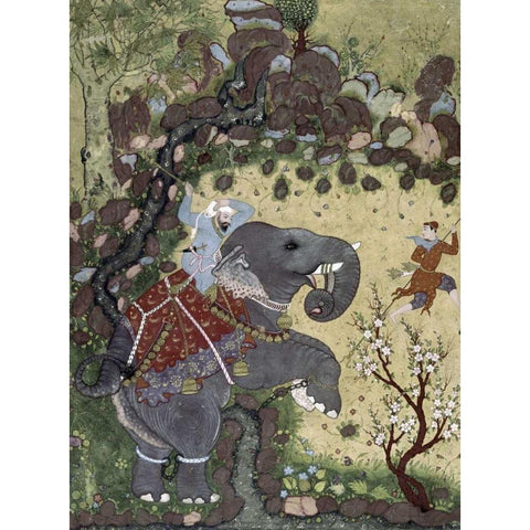 Subduing an Enraged Elephant Black Modern Wood Framed Art Print with Double Matting by Unknown
