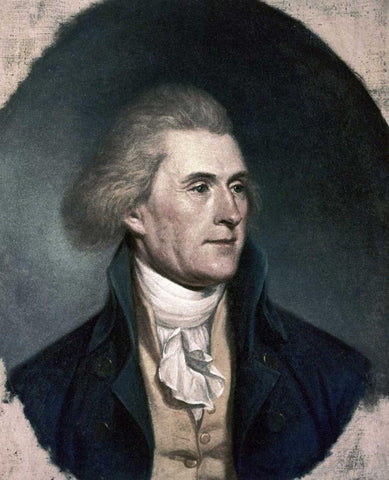 Thomas Jefferson White Modern Wood Framed Art Print with Double Matting by Unknown