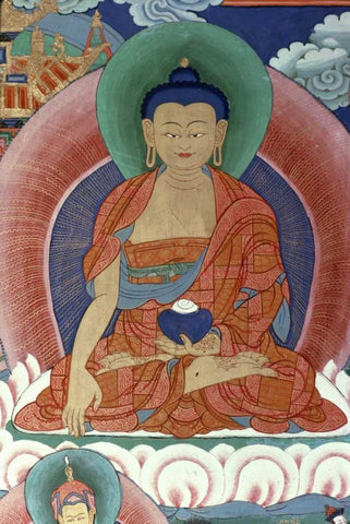 Tigers Den - Detail of Buddha White Modern Wood Framed Art Print with Double Matting by Unknown