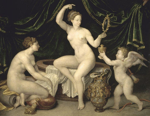 Venus and Cupid Black Ornate Wood Framed Art Print with Double Matting by Unknown