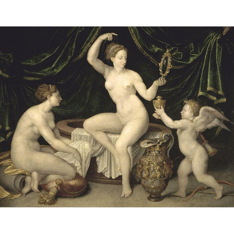 Venus and Cupid Black Modern Wood Framed Art Print with Double Matting by Unknown