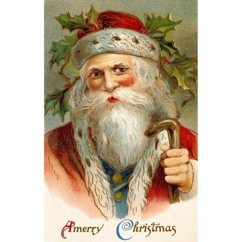 Vintage Santa Black Modern Wood Framed Art Print with Double Matting by Unknown