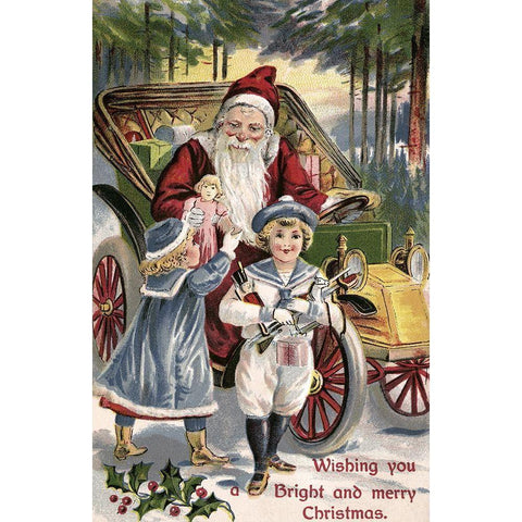 Wishing You a Bright and Merry Christmas Gold Ornate Wood Framed Art Print with Double Matting by Unknown