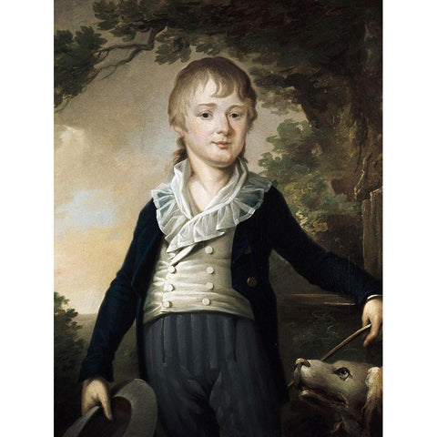 Young Boy Black Modern Wood Framed Art Print with Double Matting by Unknown