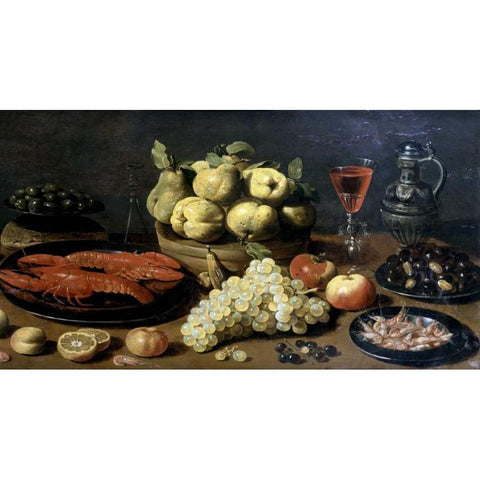 Still Life With Seafood White Modern Wood Framed Art Print by Van Es, Jacop Fobsen