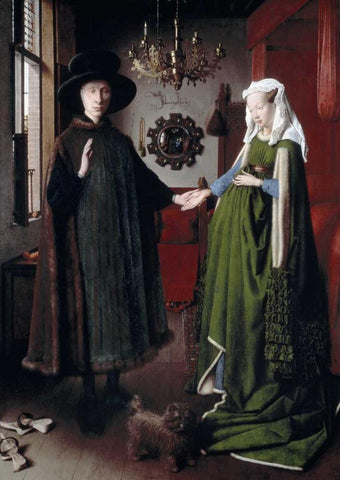 Arnolfini Portrait White Modern Wood Framed Art Print with Double Matting by Van Eyck, Jan