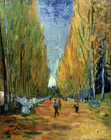 Allee des Alyscamps White Modern Wood Framed Art Print with Double Matting by Van Gogh, Vincent