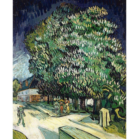 Chestnut Trees in Blossom White Modern Wood Framed Art Print by Van Gogh, Vincent