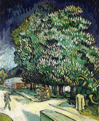 Chestnut Trees in Blossom White Modern Wood Framed Art Print with Double Matting by Van Gogh, Vincent