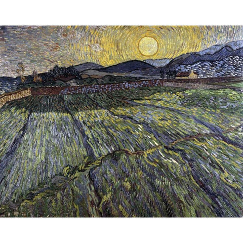 Enclosed Field with Rising Sun, Saint-Remy White Modern Wood Framed Art Print by Van Gogh, Vincent