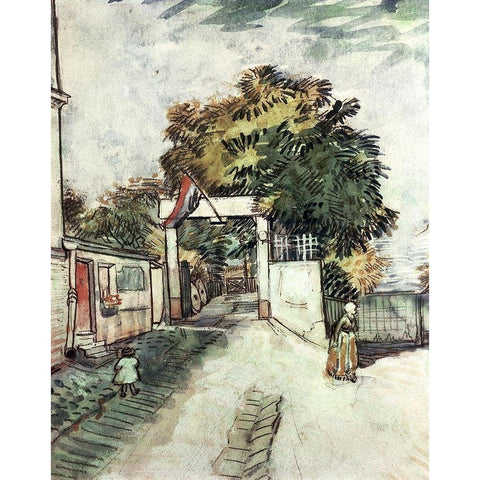 Entrance to the Moulin De La Galette White Modern Wood Framed Art Print by Van Gogh, Vincent