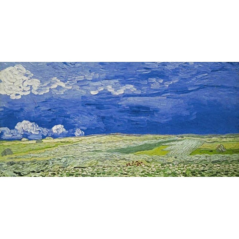 Field under a Stormy Sky White Modern Wood Framed Art Print by Van Gogh, Vincent