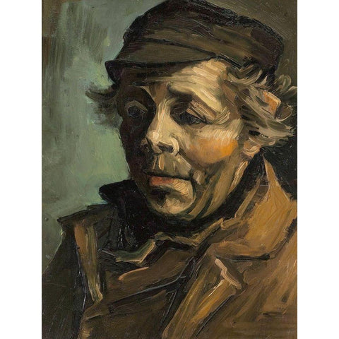 Head of a Peasant with Cap Black Modern Wood Framed Art Print with Double Matting by Van Gogh, Vincent