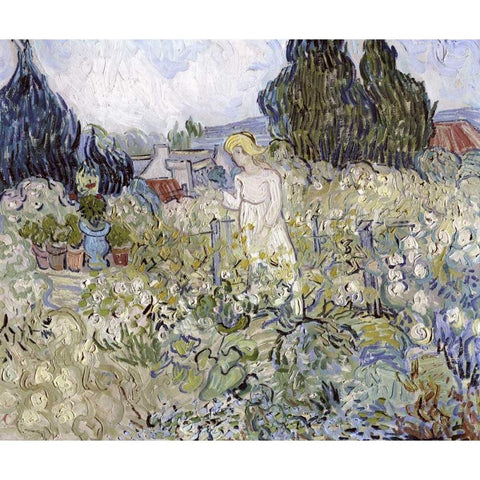 Marguerite Gachet in the Garden at Auvers-Sur-Oise White Modern Wood Framed Art Print by Van Gogh, Vincent