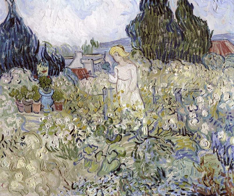 Marguerite Gachet in the Garden at Auvers-Sur-Oise Black Ornate Wood Framed Art Print with Double Matting by Van Gogh, Vincent