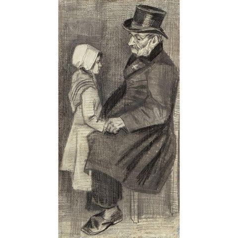 Orphan Man, Sitting with Little Girl White Modern Wood Framed Art Print by Van Gogh, Vincent