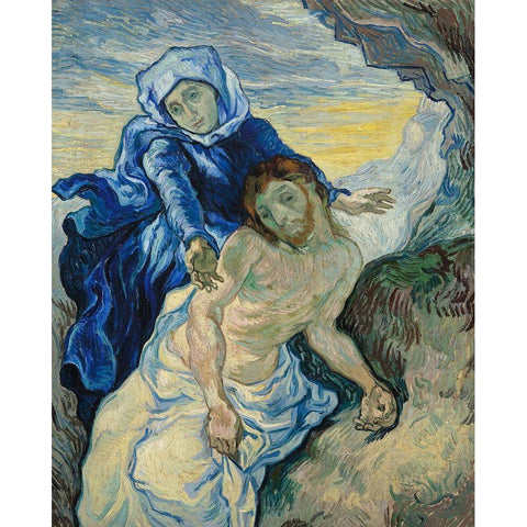 Pieta (After Delacroix) White Modern Wood Framed Art Print by Van Gogh, Vincent