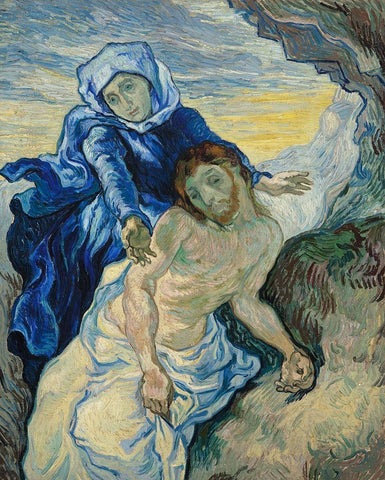 Pieta (After Delacroix) Black Ornate Wood Framed Art Print with Double Matting by Van Gogh, Vincent