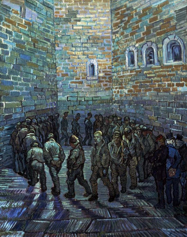 Prisoners Exercising - After Dore White Modern Wood Framed Art Print with Double Matting by Van Gogh, Vincent