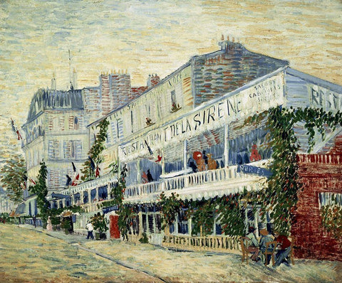 Restaurant de la Sirene at Asnieres 1887 Black Ornate Wood Framed Art Print with Double Matting by Van Gogh, Vincent